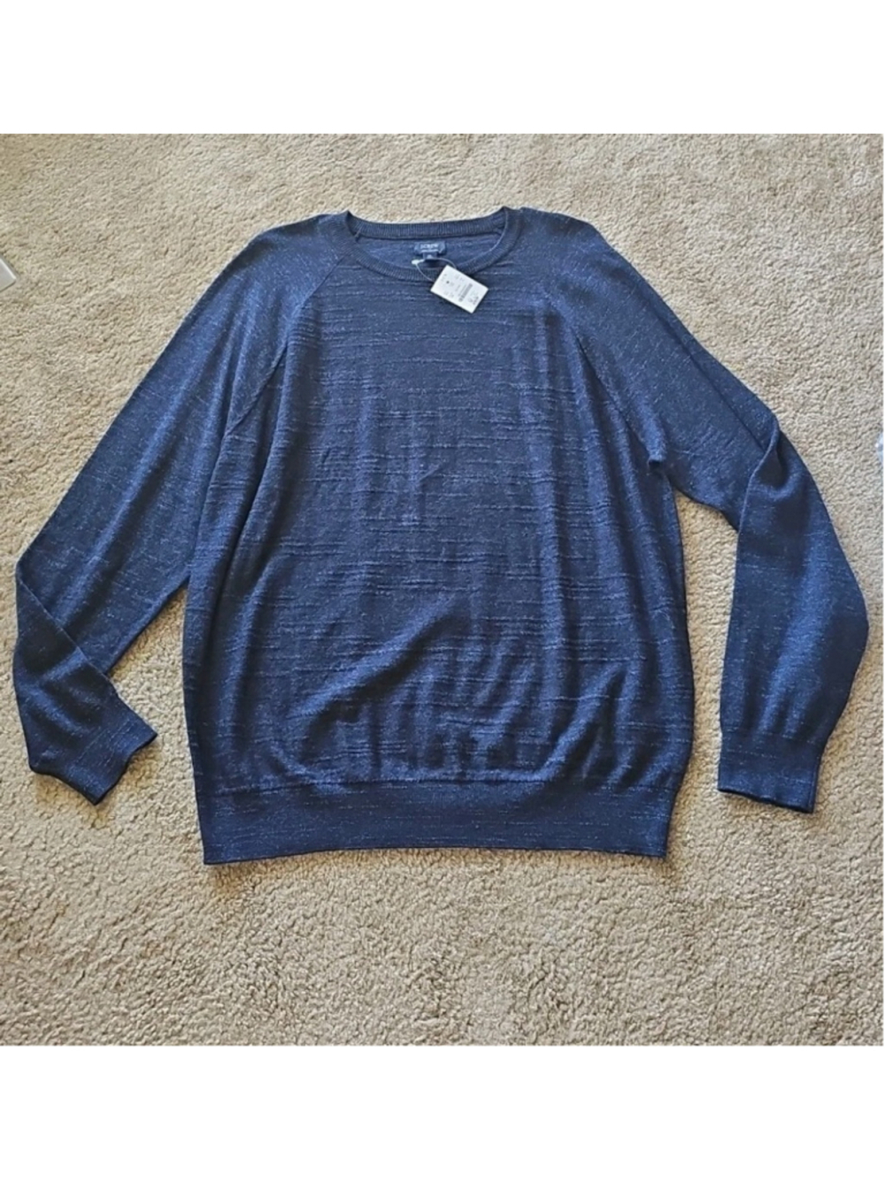J.Crew Mens Cotton Raglan Budded Crewneck Sweater Size XL Blue NEW